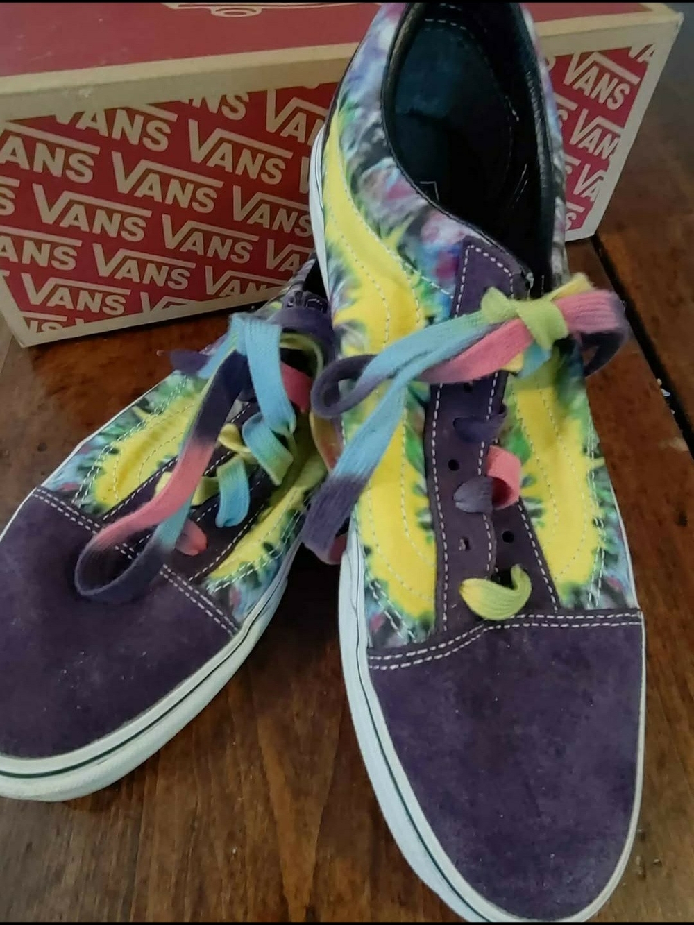 Vans Tie-Dye Yellow Purple Suede Low Top Sneakers Sz 9